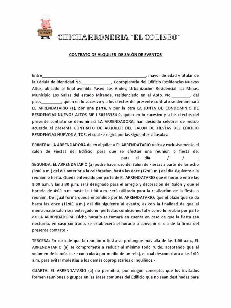 ¿Qué debe llevar un contrato de eventos?