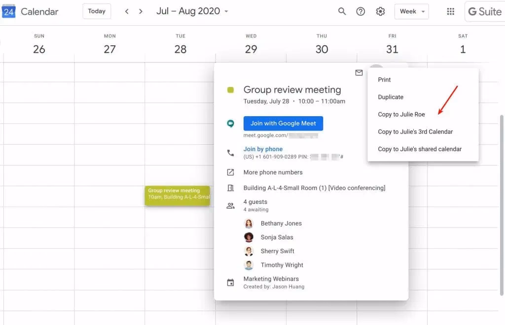 Is there a way to copy a calendar event in Outlook?