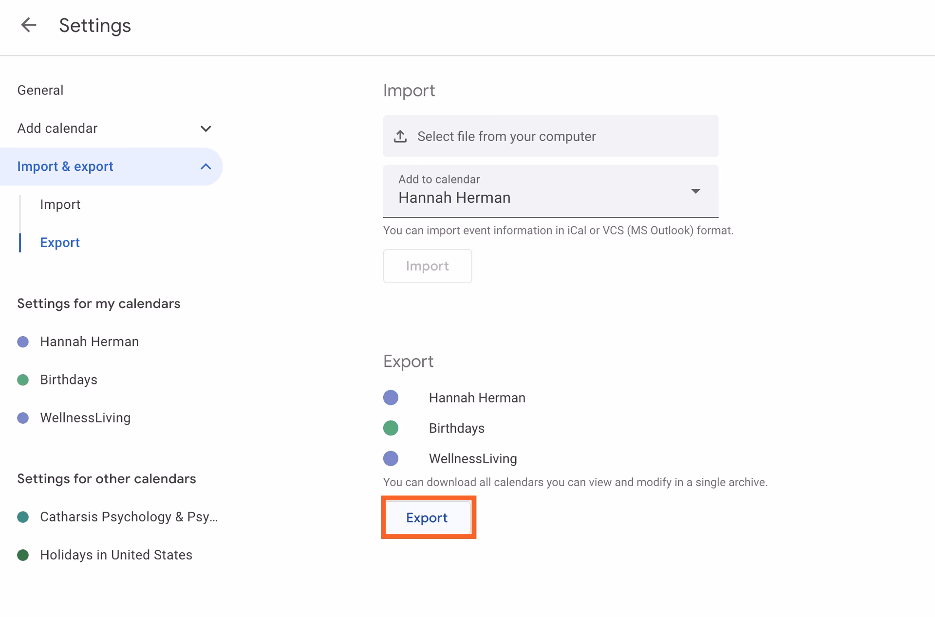How do I merge one Google Calendar to another?