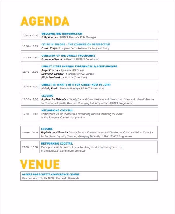 How do you write an event agenda?
