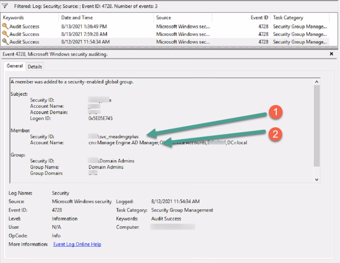 What is the difference between event ID 4732 and 4728?