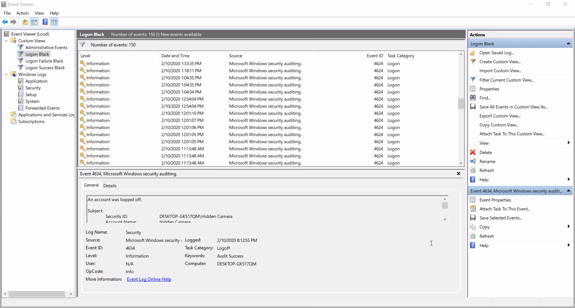 Where are logon events in Event Viewer?