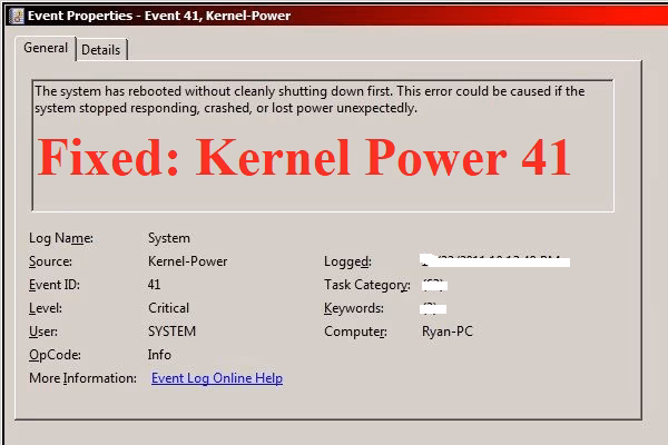 ¿Qué significa el error 41 del evento de energía del kernel?