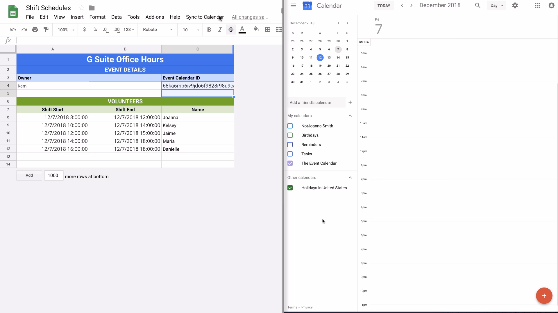 Can you sync Google Calendar with an Excel spreadsheet?