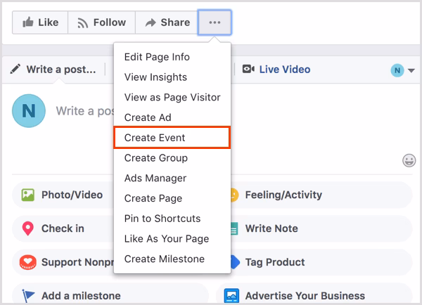 Where is the event tab on Facebook?