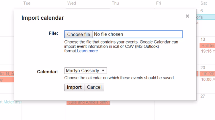 How do I Import events into Google Calendar?