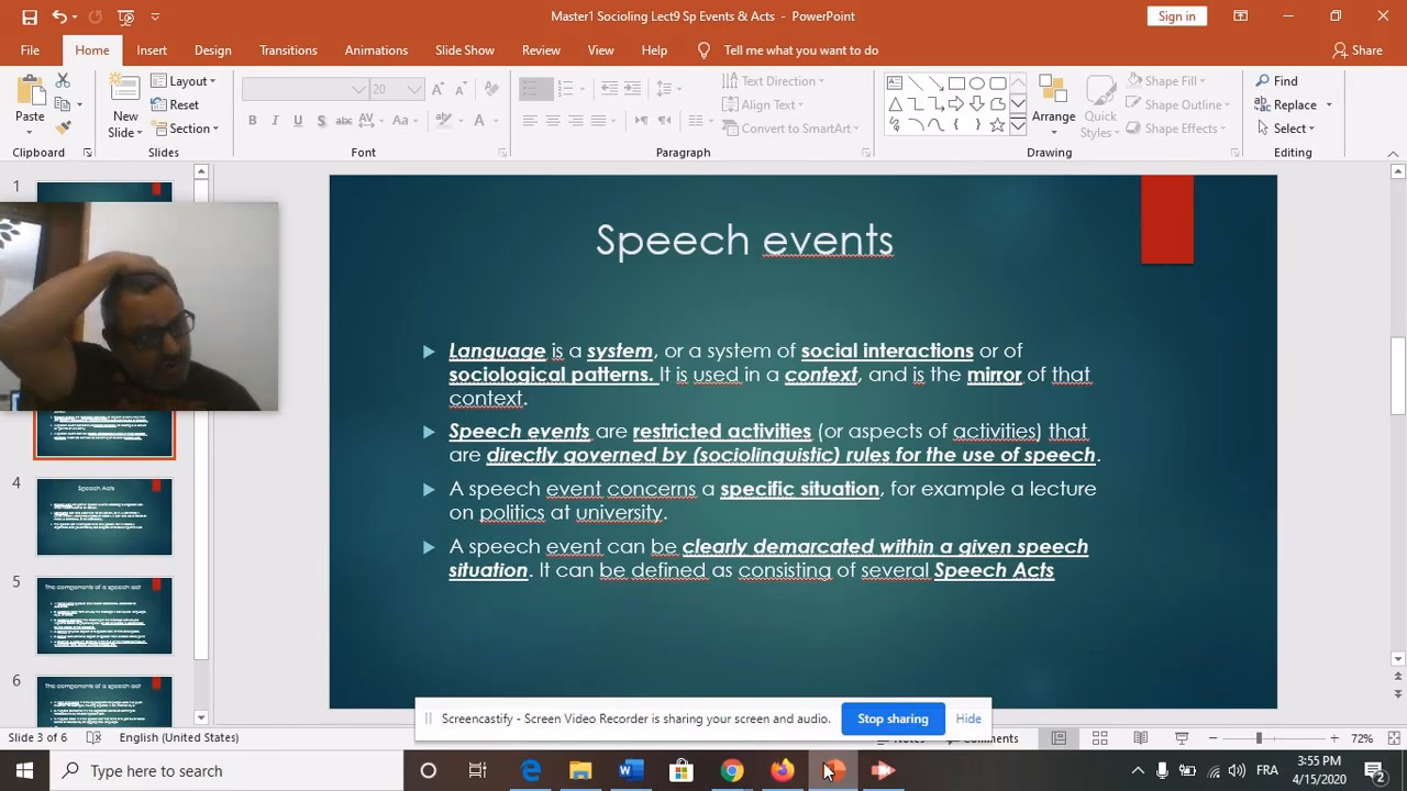 What are the 8 components of speech events?
